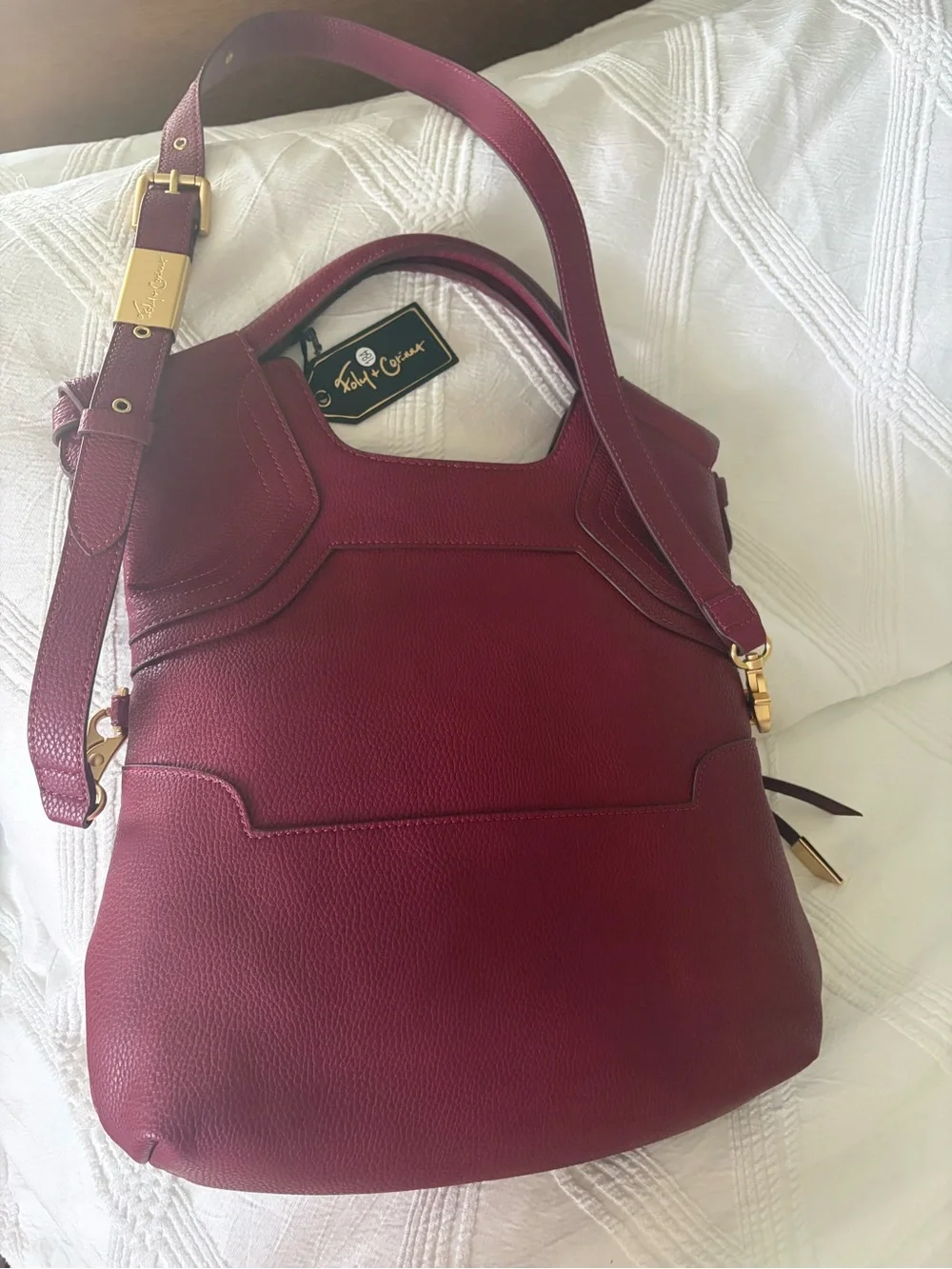 Foley + Corinna Wine Red Pebbled Leather Satchel with Gold Hardware